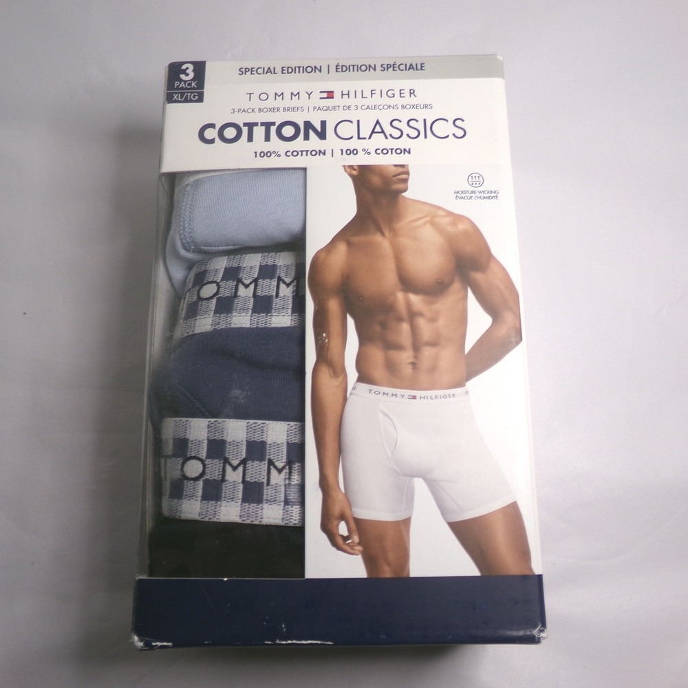 MENS TOMMY HILFIGER XL 40-42 COTTON BOXER BRIEFS UNDERWEAR~3 PAIRS~NIP